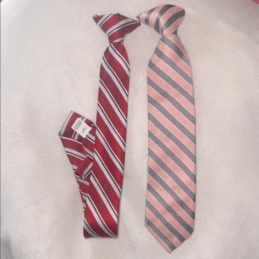 Easy to Clip On Striped Red and Pink Children’s Ties Set Bundle for Dress Shirts
